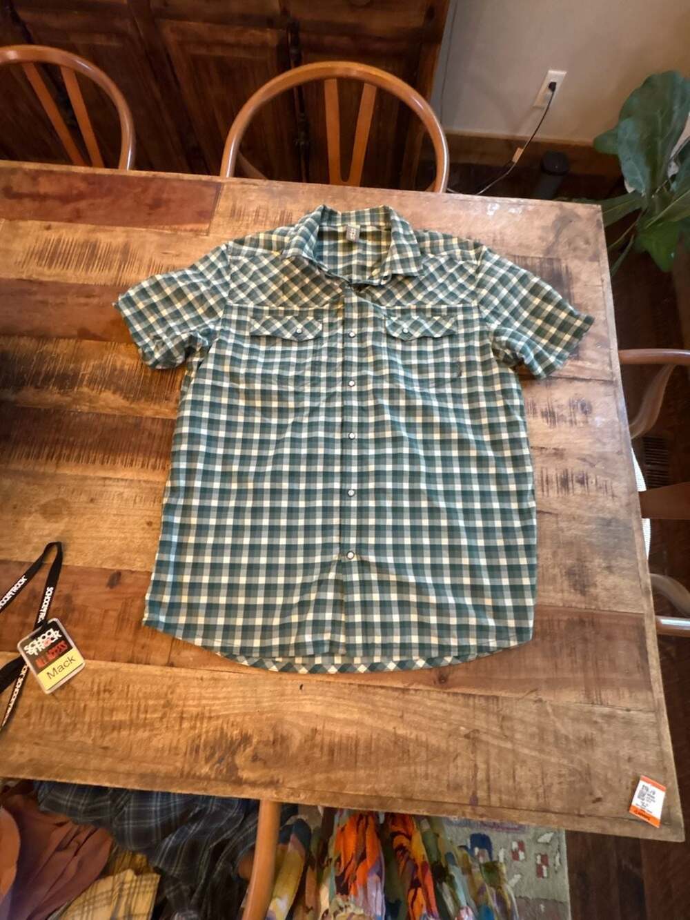 Stio Eddy Short Sleeve Plaid Pearl Snap Shirt Green Men's XL
